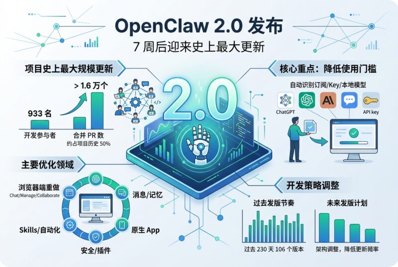 OpenClaw 2.0 发布:7 周后迎来史上最大更新-指挥使社区 - 真实线索、热点议题与深度观察