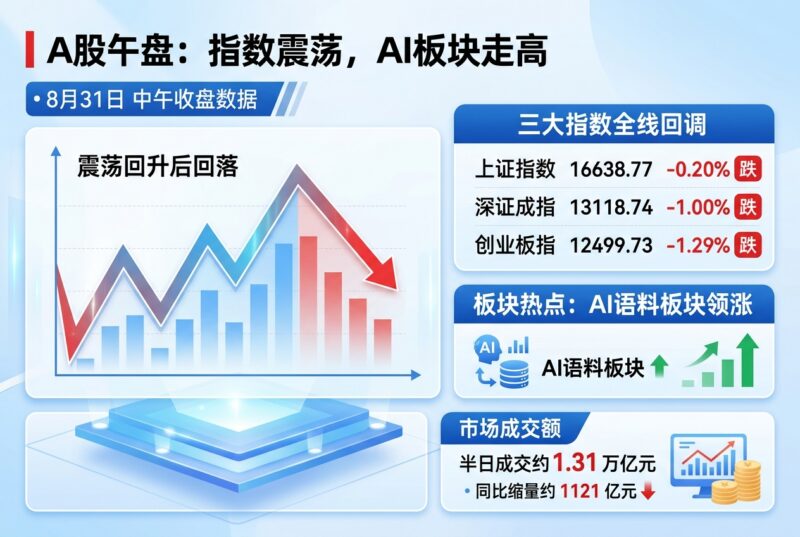 A股午盘:三大指数震荡回升后回落,创业板指跌1.29%-指挥使社区 - 真实线索、热点议题与深度观察