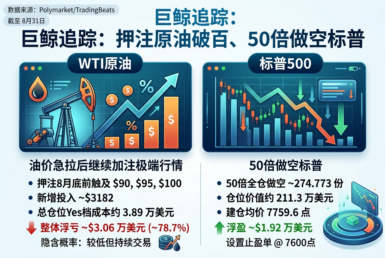 巨鲸追踪:油价急拉后继续加注极端行情,交易员仍押注原油破百、50 倍做空标普