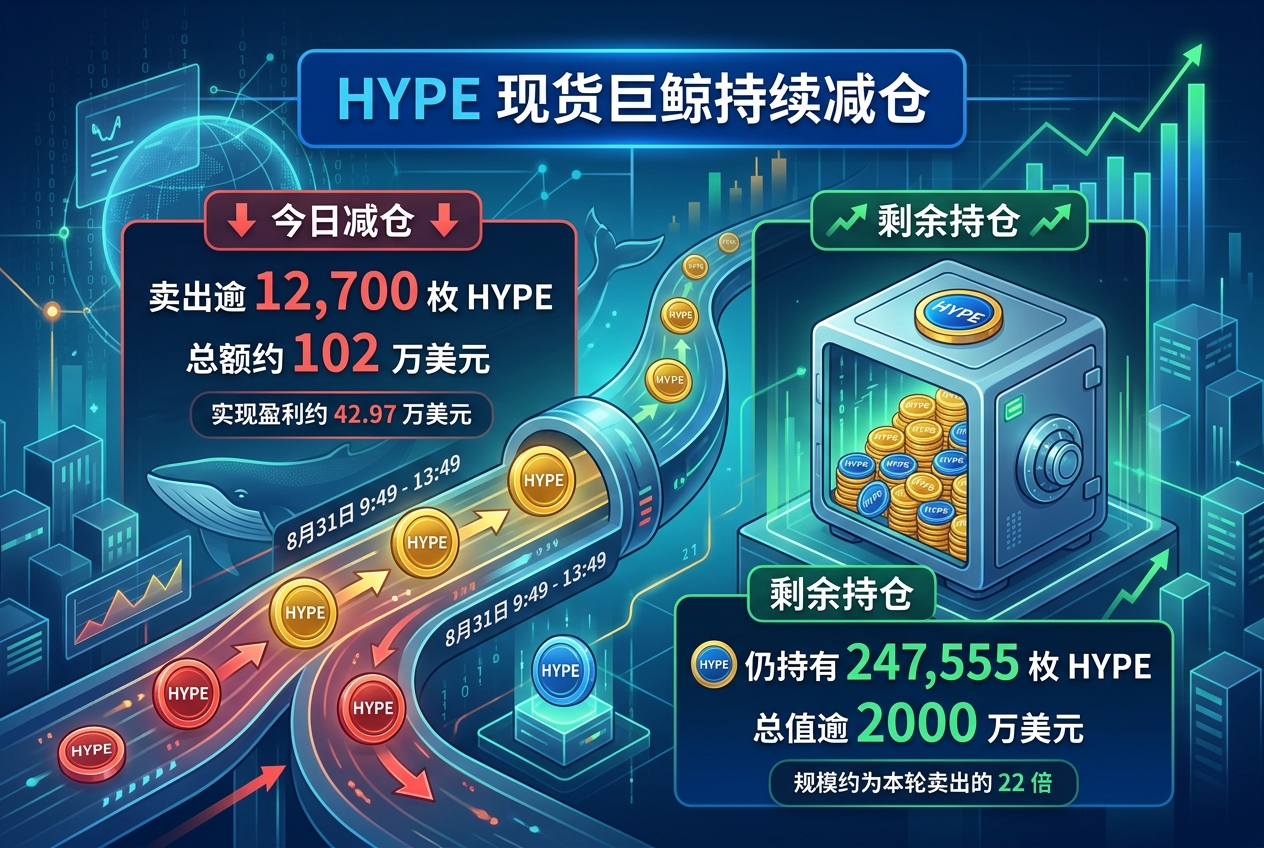 HYPE 现货巨鲸持续减仓，仍持有逾 2000 万美元现货