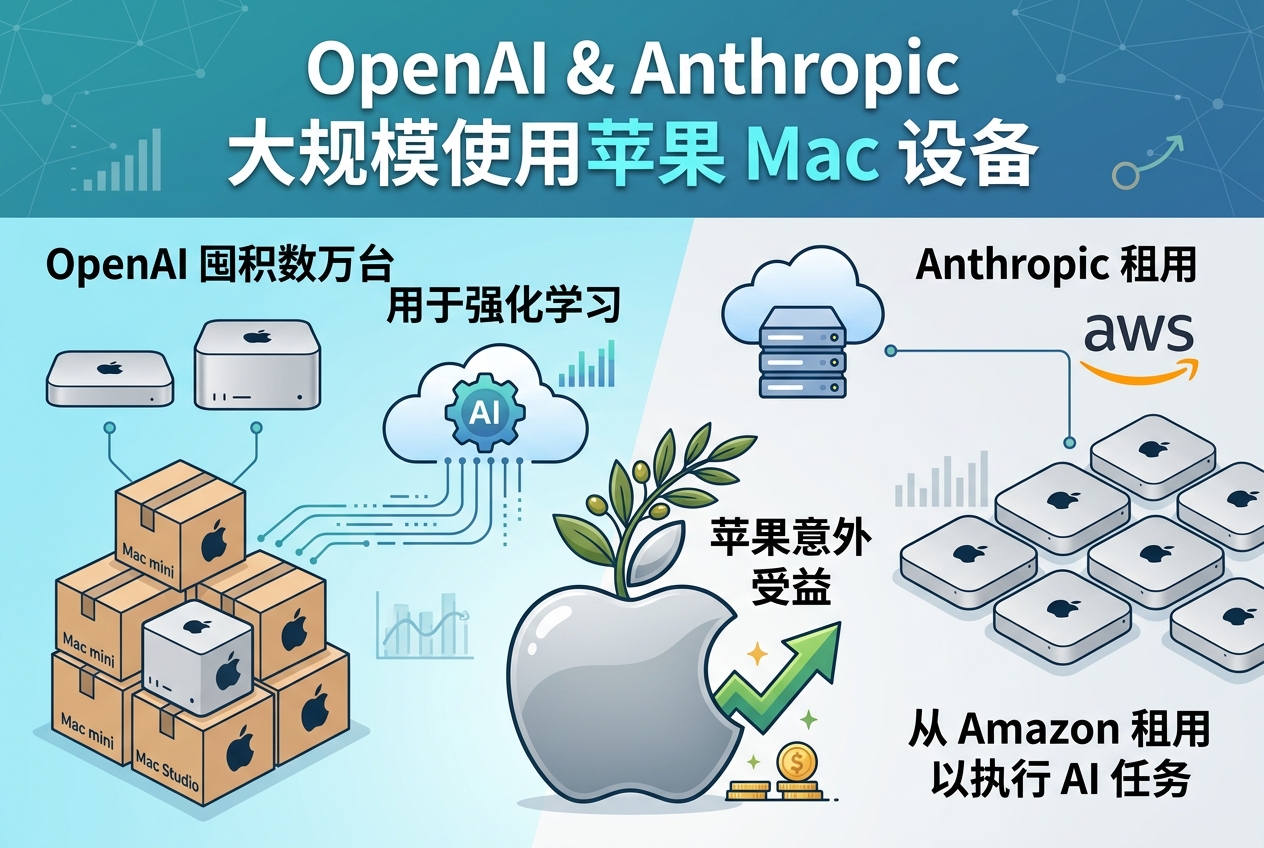 OpenAI、Anthropic 被指大规模使用苹果 Mac 设备,苹果意外受益于 AI 基础设施需求