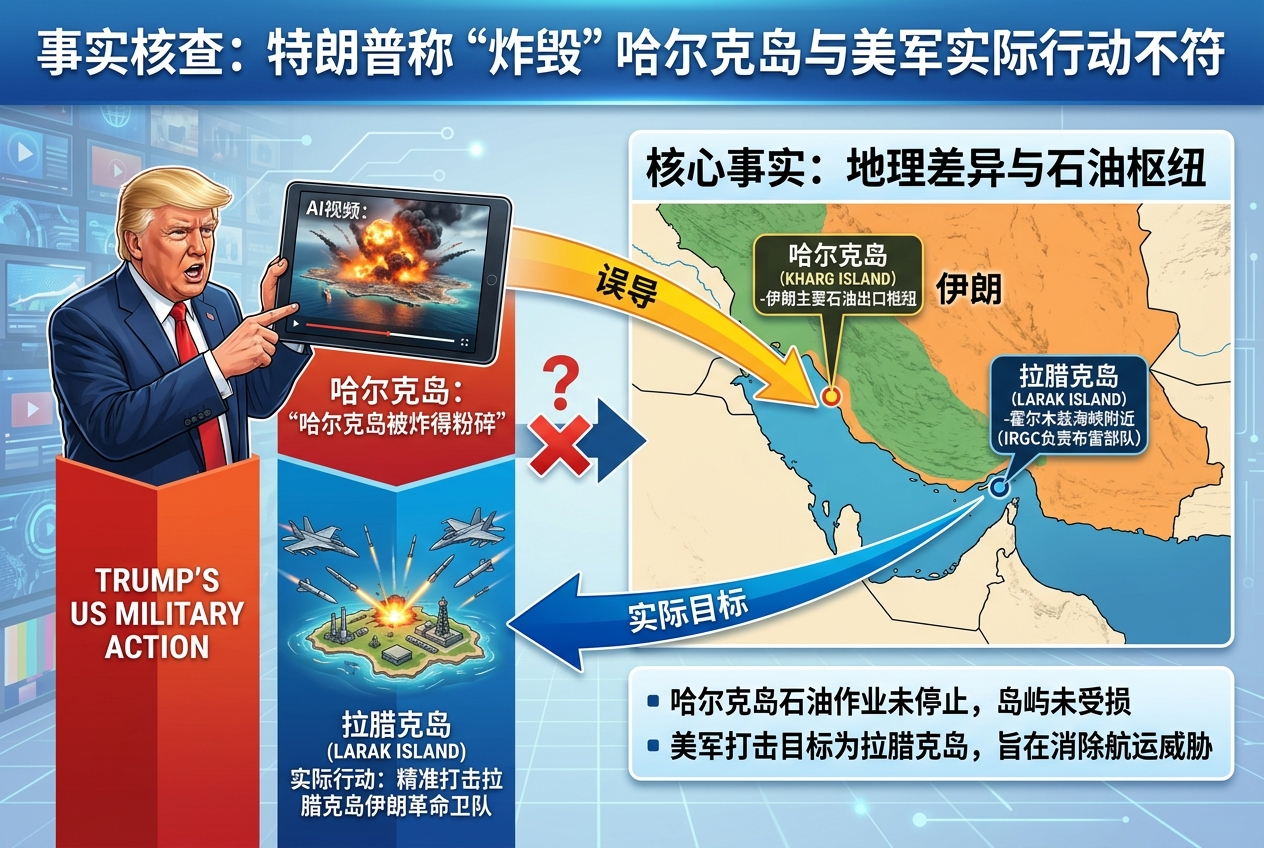 特朗普发布 AI 视频称“炸毁”伊朗哈尔克岛,美军实际袭击目标为拉腊克岛