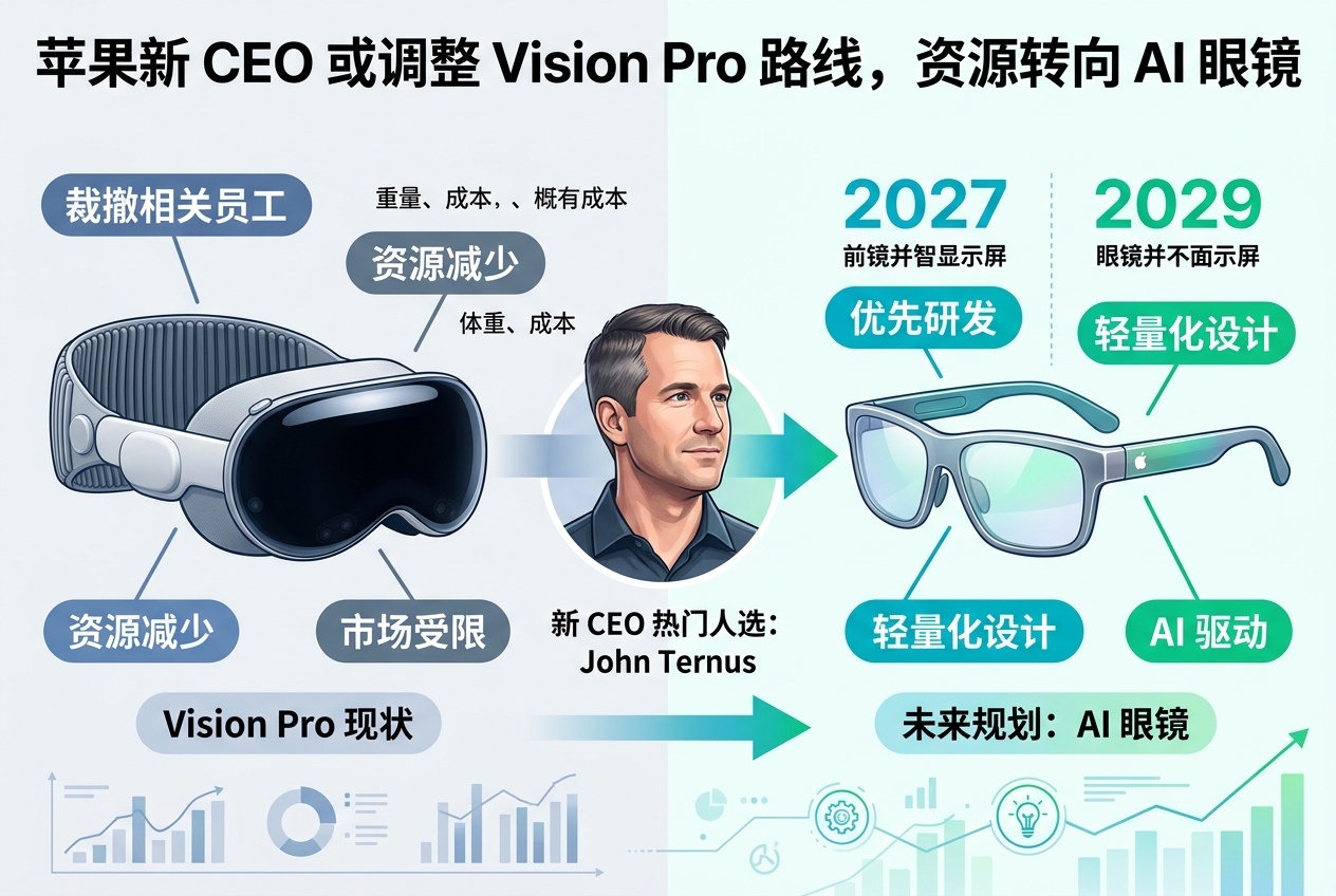苹果新 CEO 或调整 Vision Pro 路线，资源转向 AI 眼镜
