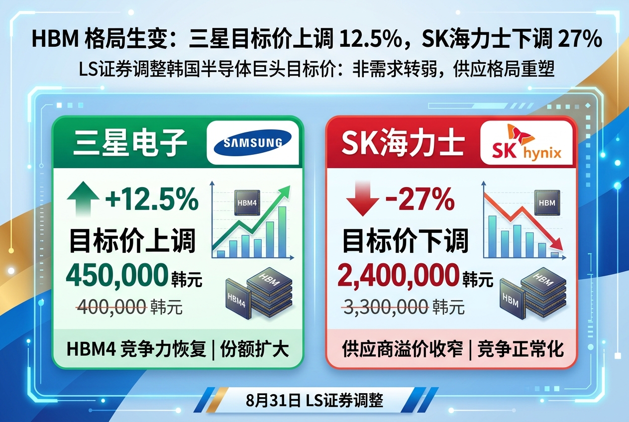 HBM 格局生变:三星目标价上调 12.5%,SK 海力士下调约 27%
