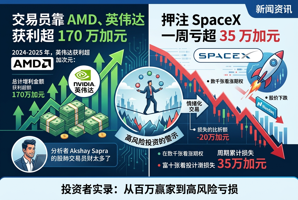 交易员靠 AMD、英伟达获利超 170 万加元,押注 SpaceX 一周亏超 35 万加元