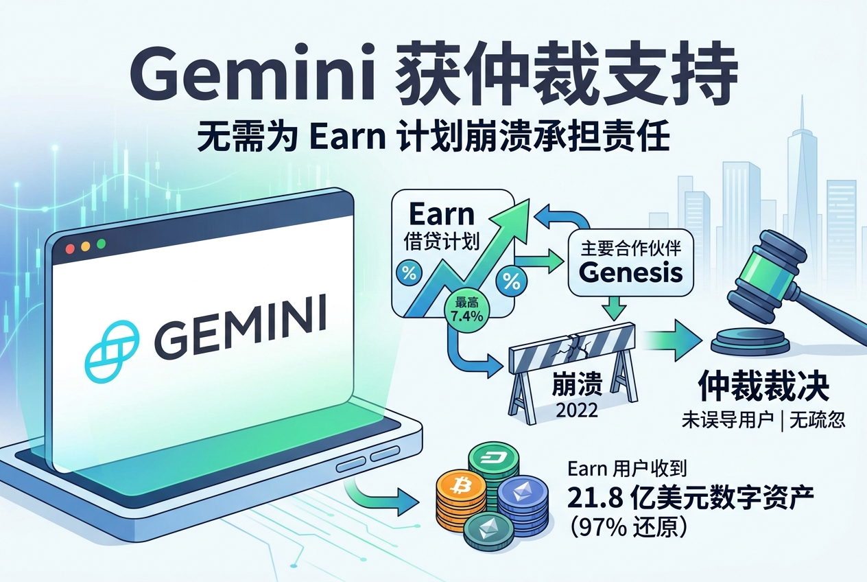 Gemini 获仲裁支持,对 Earn 借贷计划崩溃无需承担责任