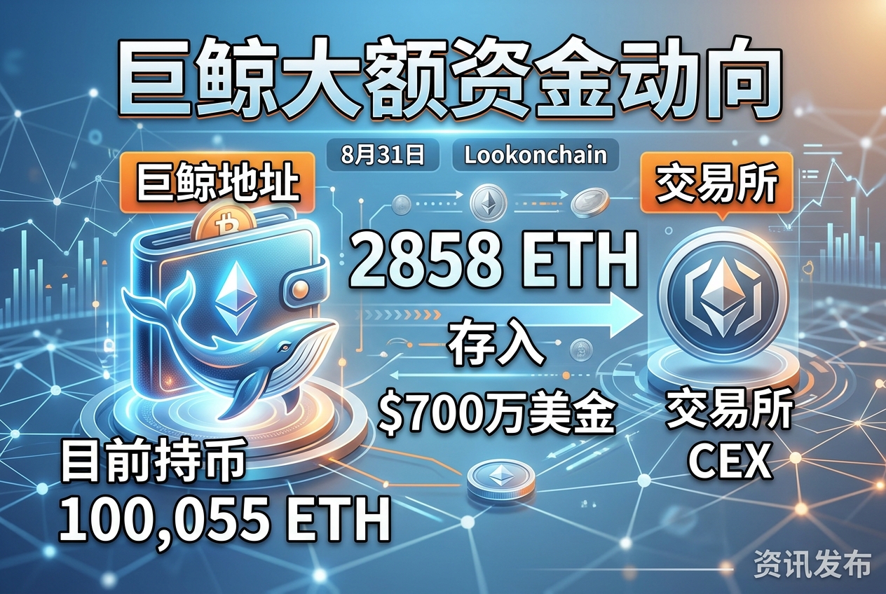 持币逾 10 万枚 ETH 巨鲸向 CEX 转入 2858 枚 ETH