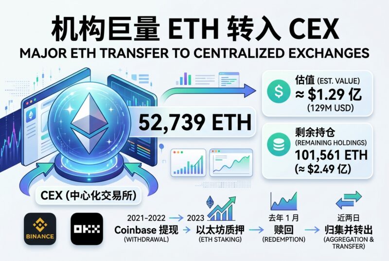 某机构近两日将 52,739 枚 ETH 转入 CEX，约合 1.29 亿美元-指挥使社区 - 真实线索、热点议题与深度观察