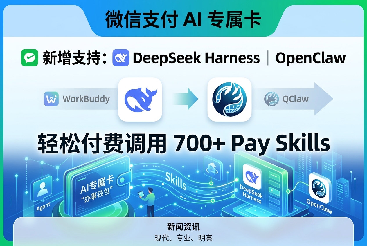 微信支付 AI 专属卡新增支持 DeepSeek Harness 和 OpenClaw