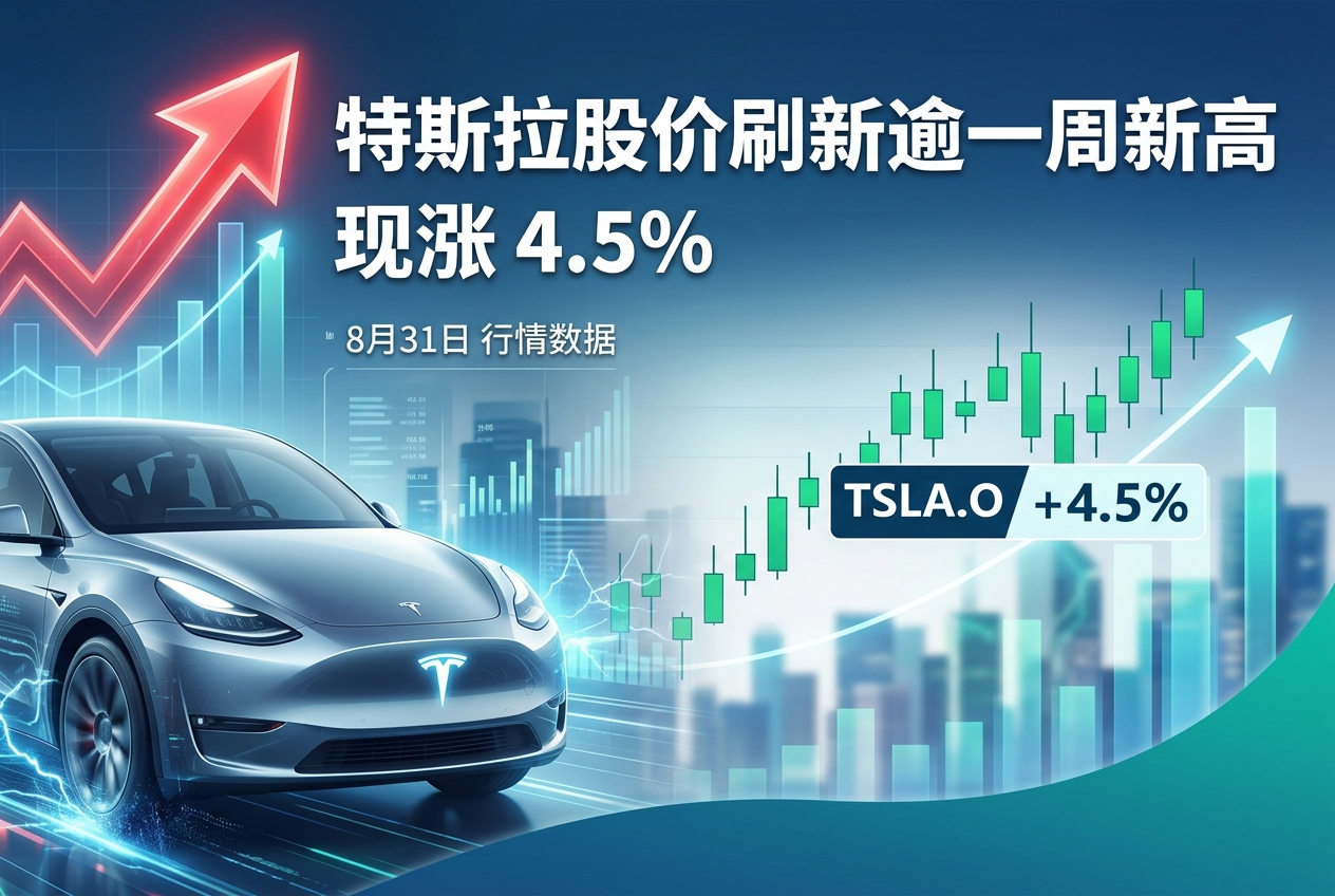 特斯拉股价刷新逾一周新高，现涨 4.5%