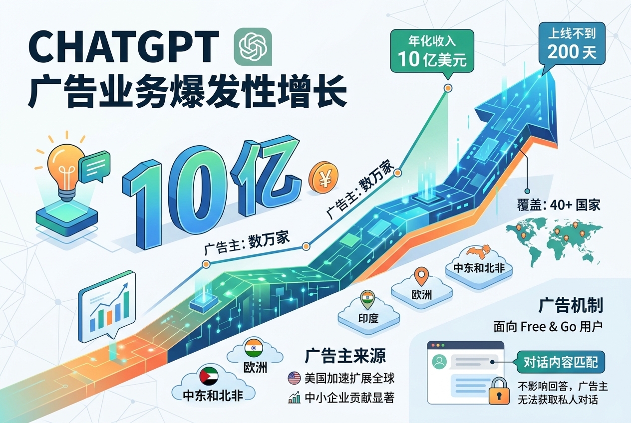 ChatGPT 广告上线近 200 天,年化收入达 10 亿美元