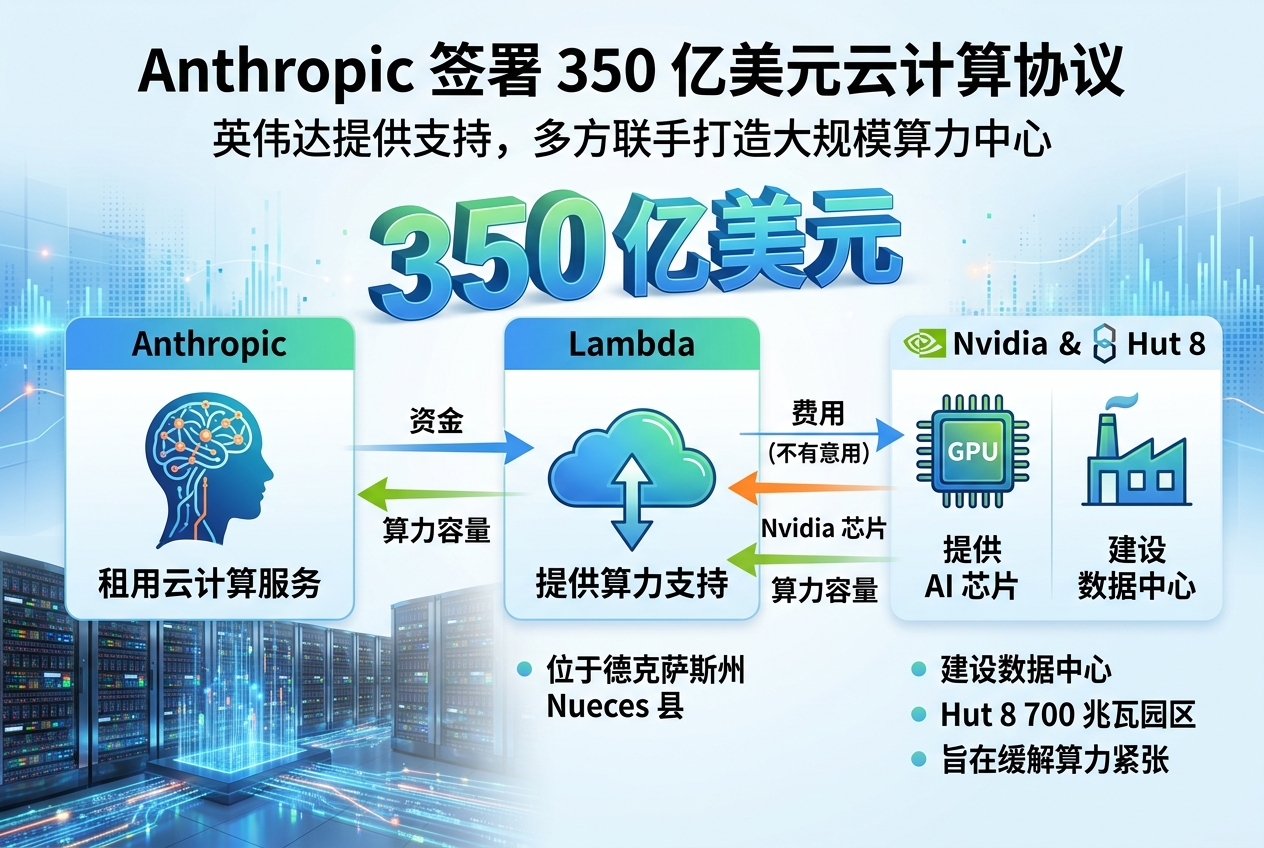 Anthropic 签署 350 亿美元云计算协议,英伟达提供支持