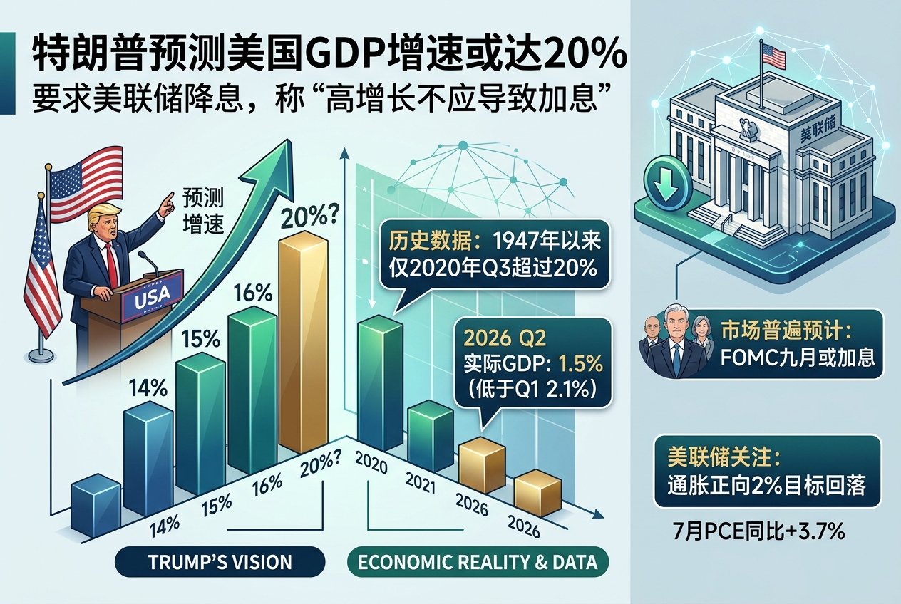 特朗普称美国GDP增速或达20%,并要求美联储降息