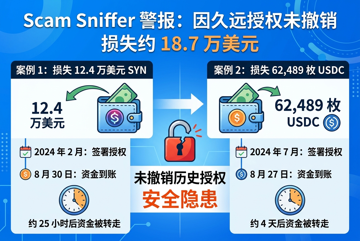Scam Sniffer:两钱包因久远授权未撤销,损失约 18.7 万美元