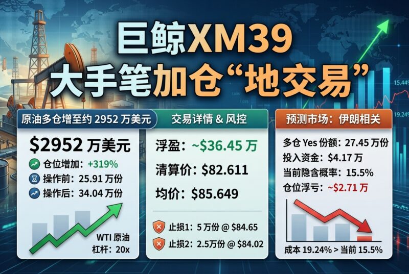 巨鲸 xm39 重新做大“地缘交易”，原油多仓增至约 2952 万美元-指挥使社区 - 真实线索、热点议题与深度观察