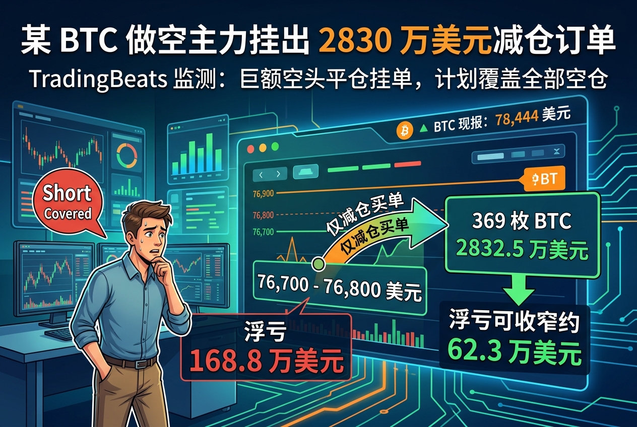 某 BTC 做空主力挂出 2830 万美元减仓订单