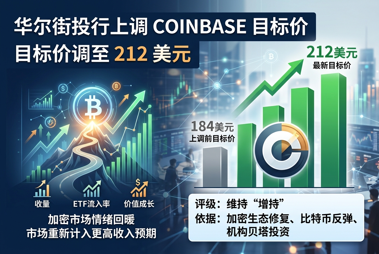 华尔街投行 Cantor Fitzgerald 上调 Coinbase 目标价至 212 美元