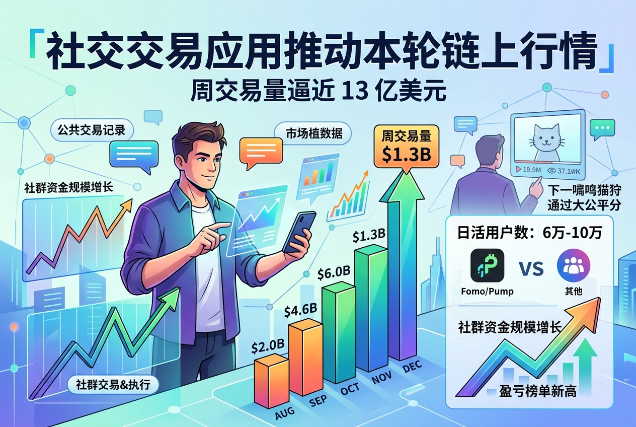 社交交易应用推动本轮链上行情,周交易量逼近 13 亿美元