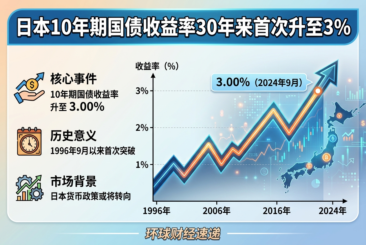 日本10年期国债收益率30年来首次升至3%
