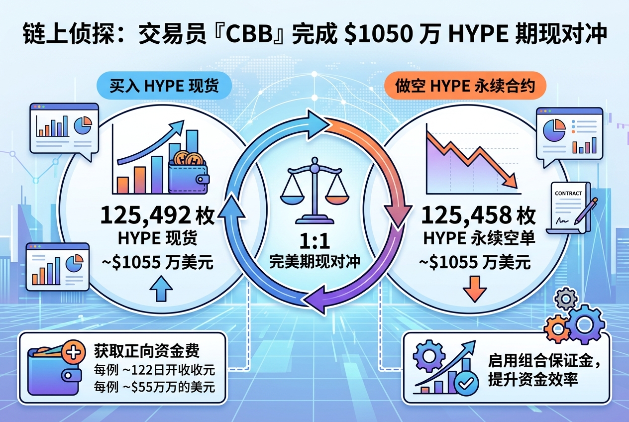 链上侦探｜交易员「CBB」买入 1050 万美元 HYPE 现货，并等量做空完成 1:1 期现对冲