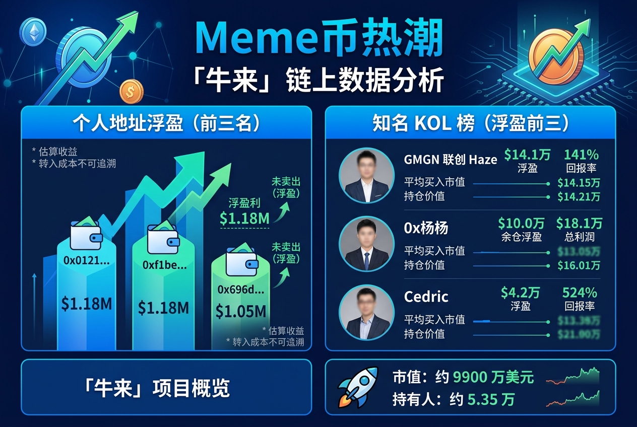 「牛来」榜首个人地址浮盈达 178 万美元,GMGN 联创 Haze 领跑 KOL 榜