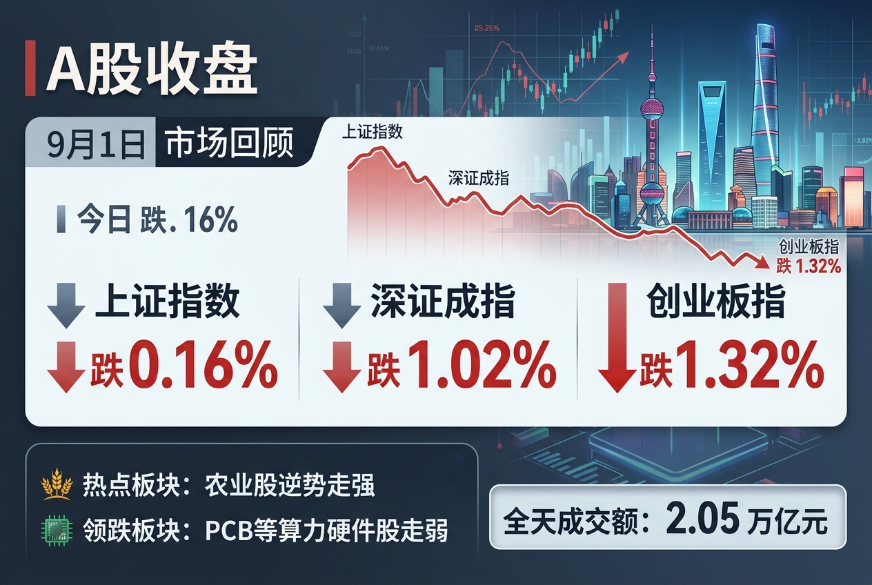 A股收盘：深成指、创业板指均跌超1%