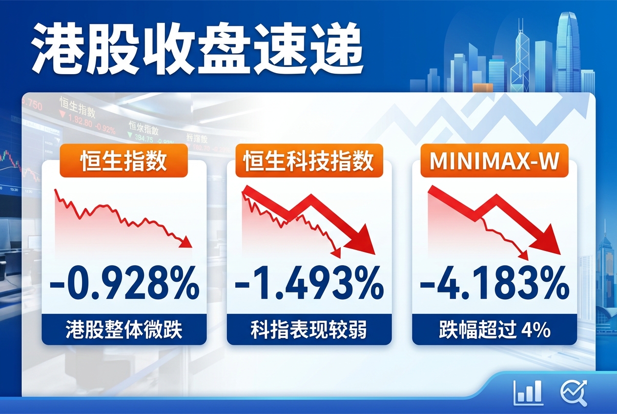 港股收盘：恒生科技指数跌近 1.5%，MINIMAX-W 跌逾 4%