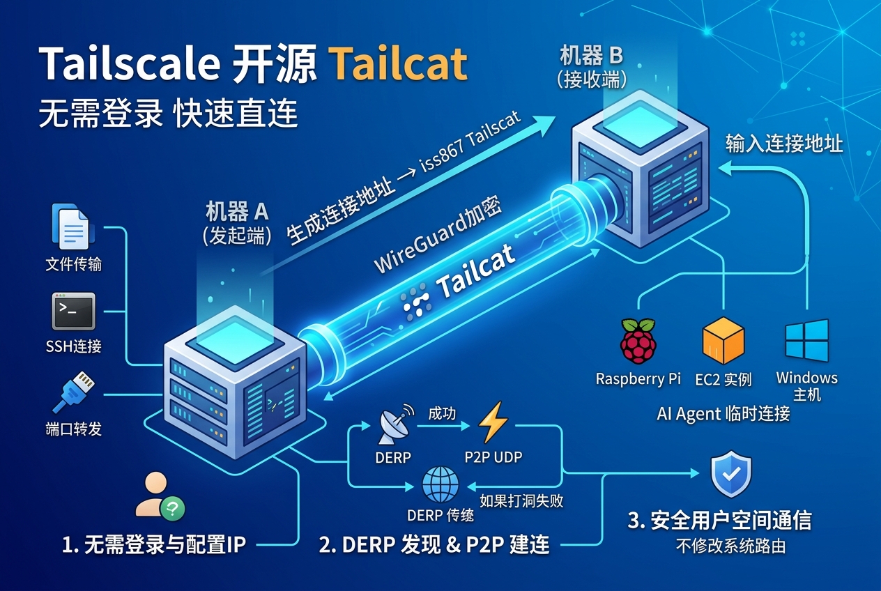 Tailscale 开源 Tailcat:无需登录和配置 IP,两台机器可直接建立隧道