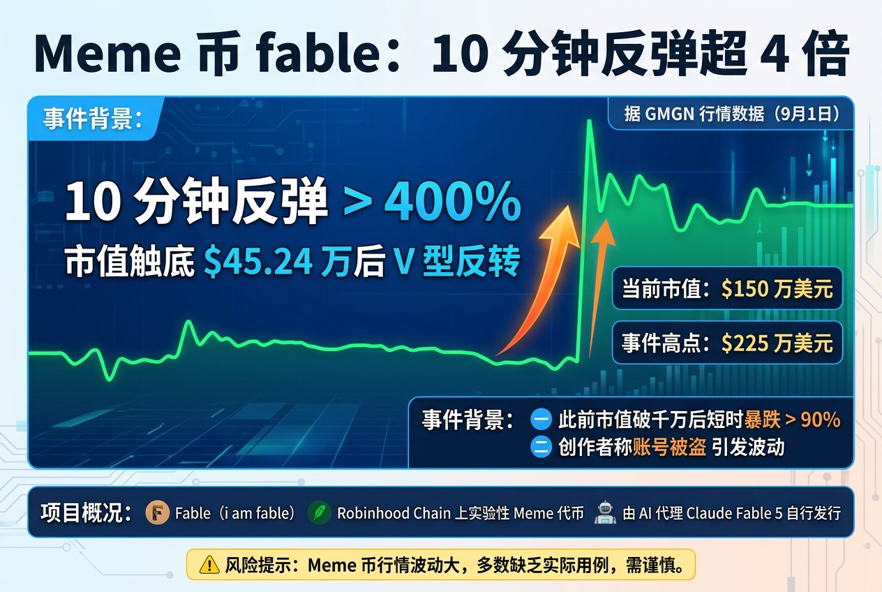 Meme 币 fable 10 分钟反弹超 4 倍,市值暂报 150 万美元