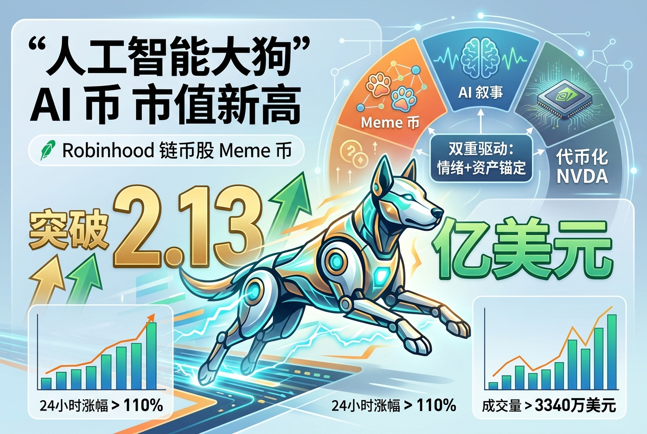 Robinhood 链币股 Meme 币 AI 市值短时突破 2.13 亿美元