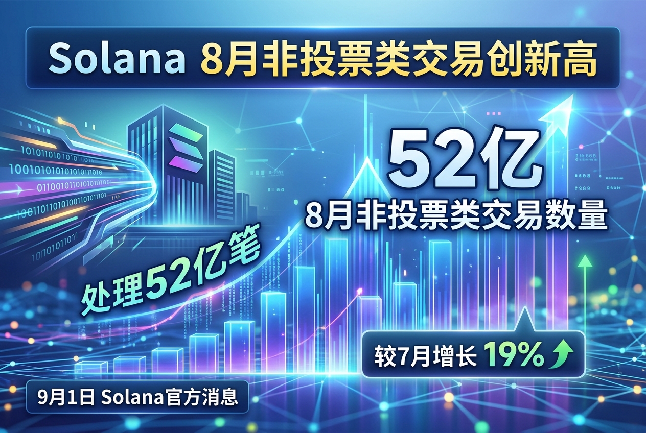 Solana 8 月非投票类交易数量创历史新高，达 52 亿笔
