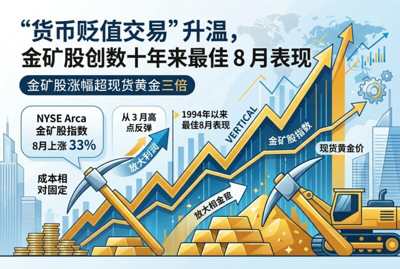 “货币贬值交易”再度升温,金矿股创数十年来最佳 8 月表现-指挥使社区 - 真实线索、热点议题与深度观察