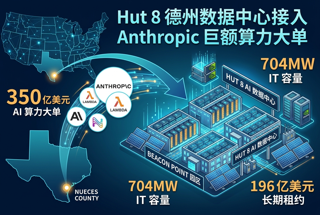 Hut 8 德州数据中心被曝纳入 Anthropic 350 亿美元 AI 算力大单