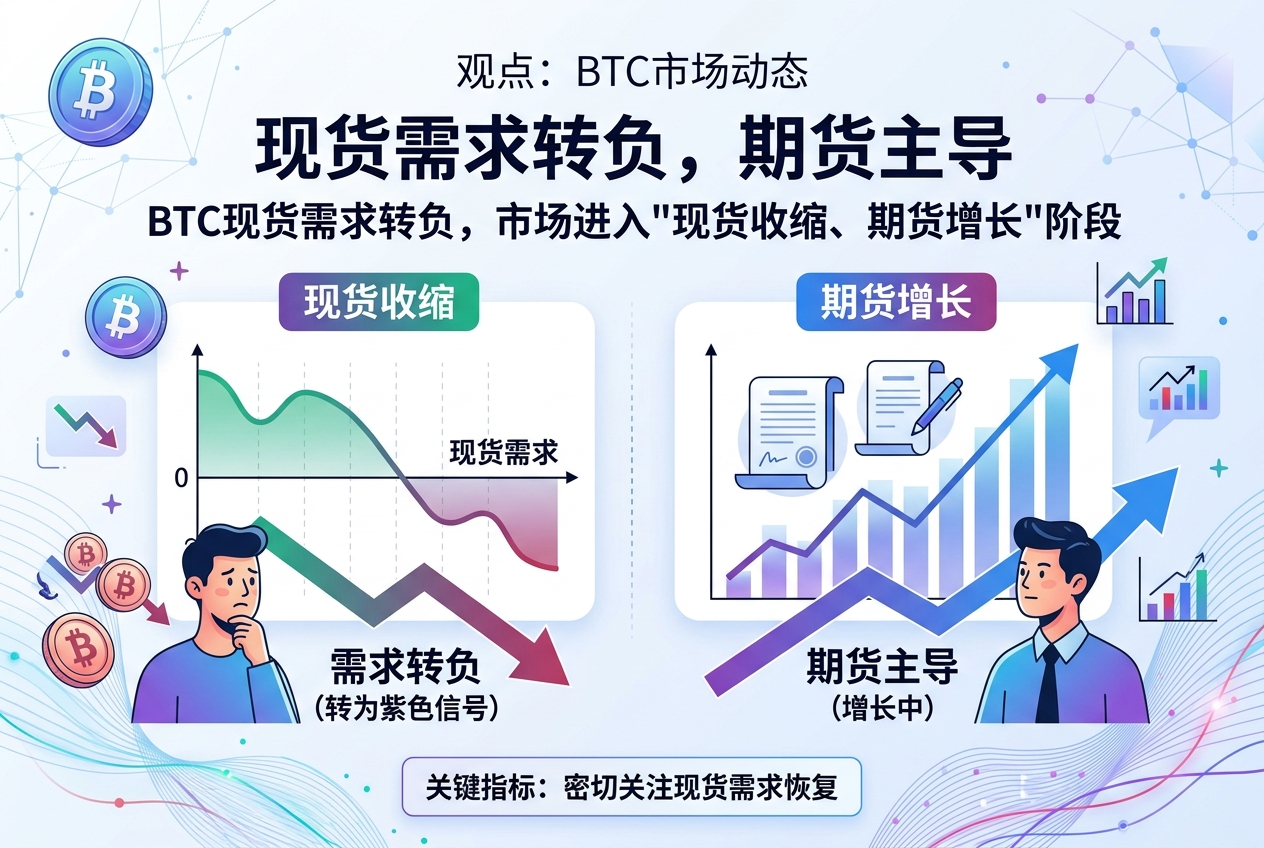 观点：BTC现货需求转负，市场进入“现货收缩、期货增长”阶段