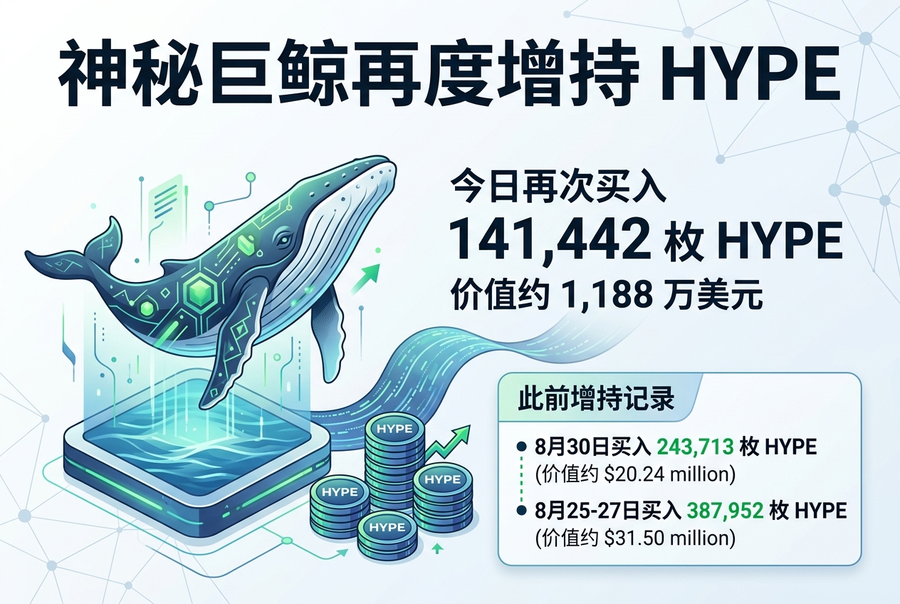 神秘巨鲸再度增持 HYPE,单笔买入约 1188 万美元