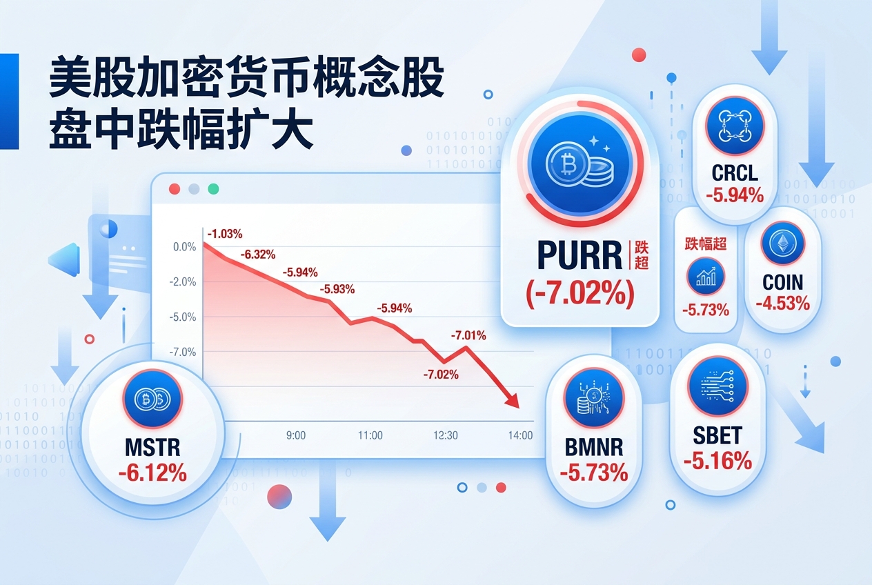 美股加密货币概念股盘中跌幅扩大,PURR 跌超 7%