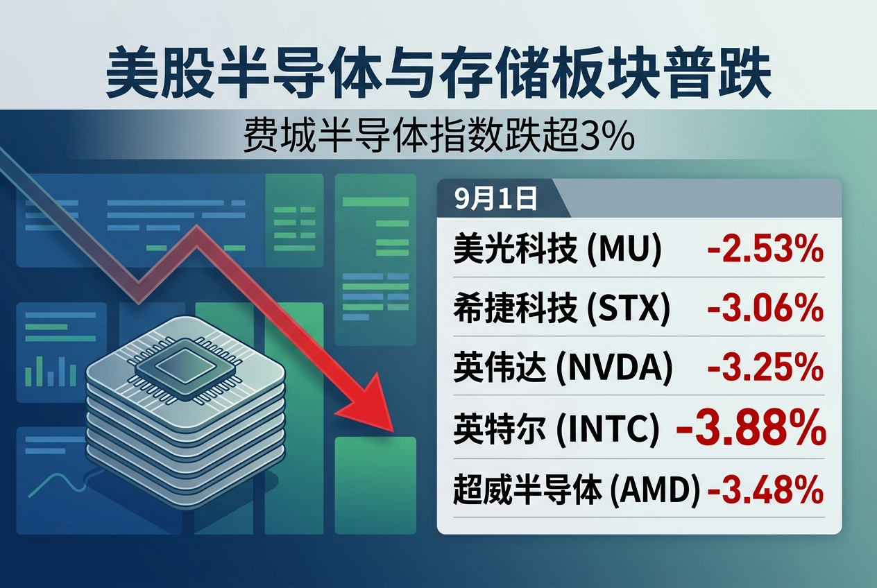 美股半导体与存储板块普跌,英特尔跌近 4%