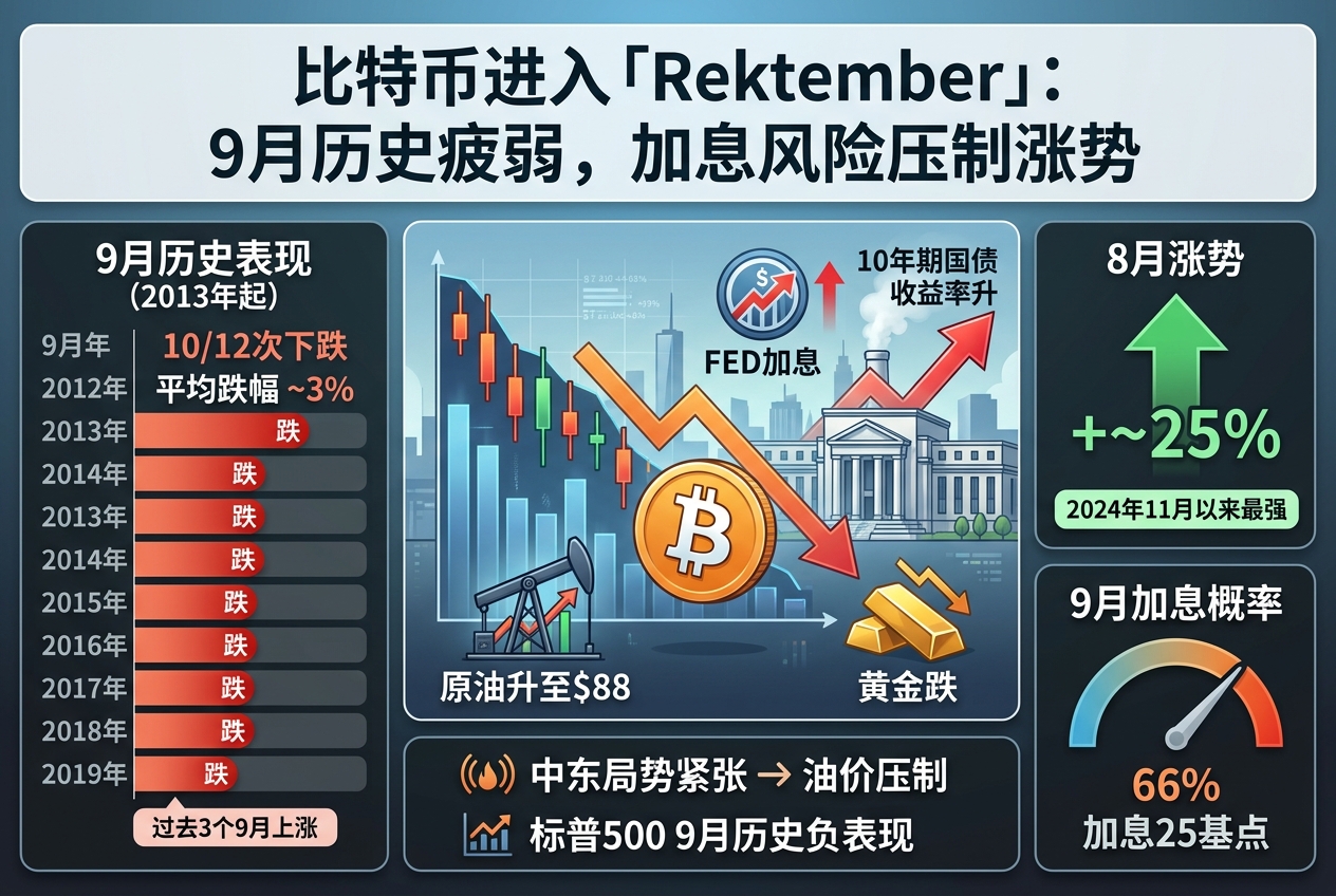 比特币进入「Rektember」:9 月历史表现疲弱,加息风险或压制 8 月涨势