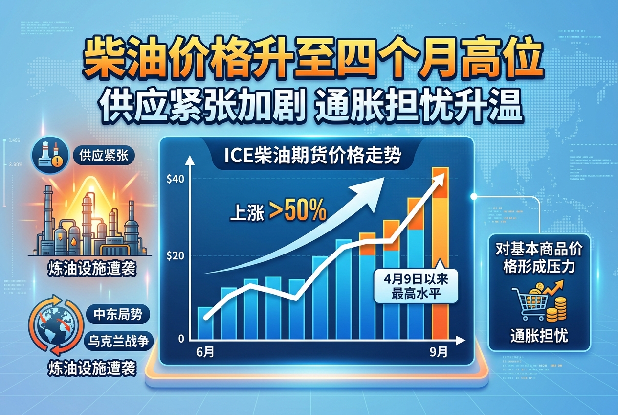 柴油价格升至四个月高位,供应紧张加剧