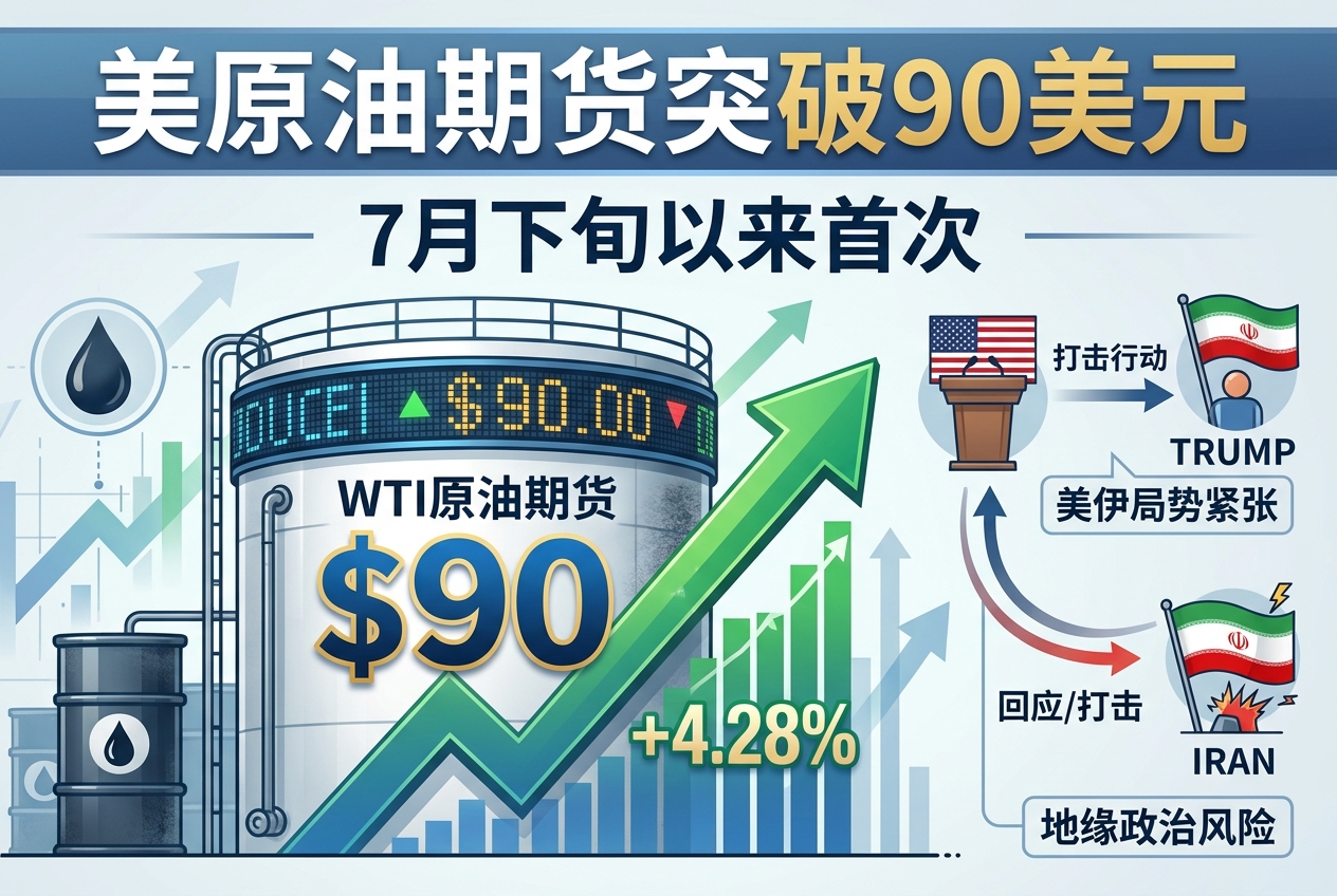 美国原油期货自7月下旬以来首次涨穿90美元