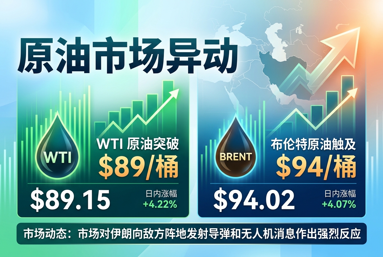 美、布两油短线拉升,WTI 原油突破 89 美元/桶