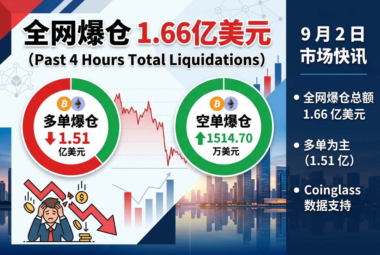过去 4 小时全网爆仓 1.66 亿美元,多单为主