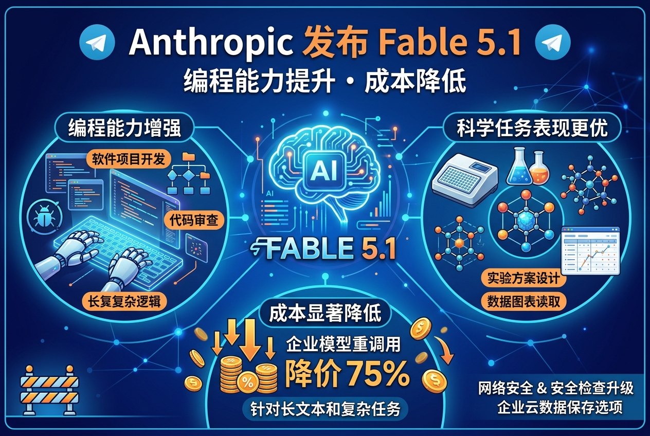 Anthropic 发布 Fable 5.1,称编程能力提升、成本降低