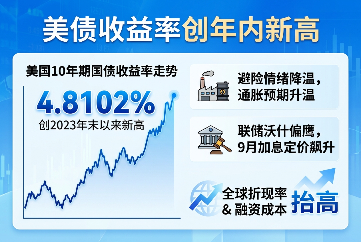 美国10年期国债收益率攀升至4.8102%，创2023年末以来新高