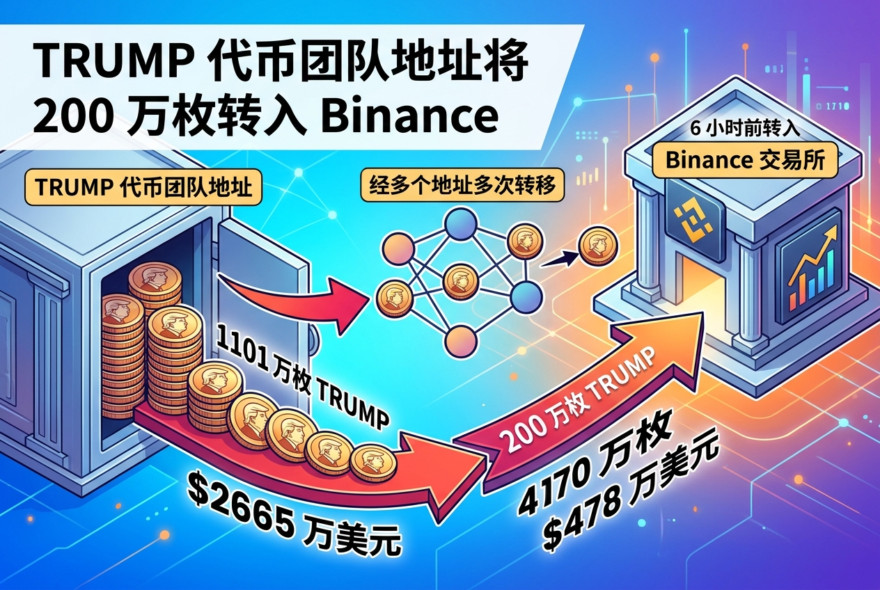 TRUMP 代币团队地址将 200 万枚 TRUMP 转入 Binance
