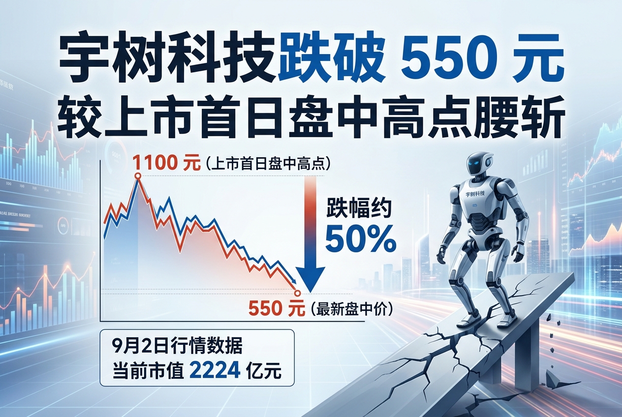 宇树科技跌破 550 元，较上市首日盘中高点腰斩