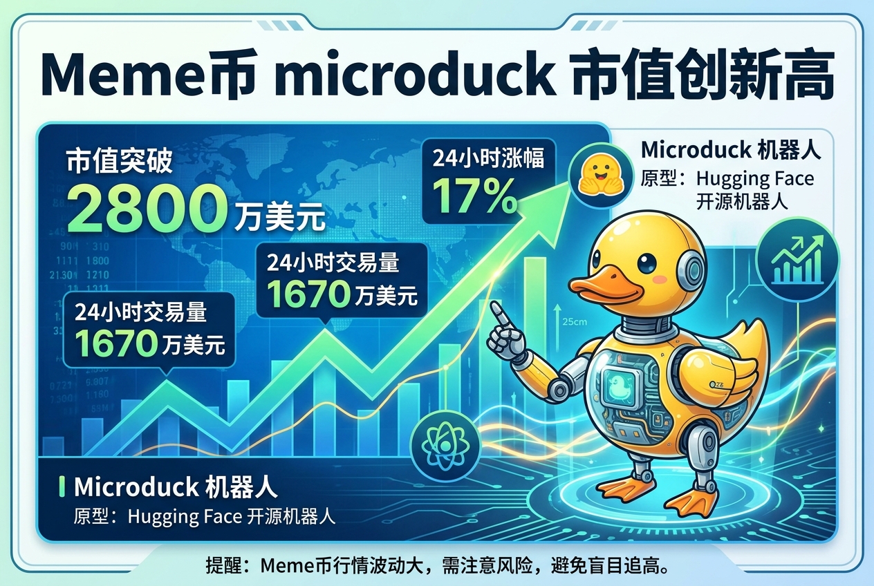 Meme币 microduck 市值短时突破 2800 万美元再创新高