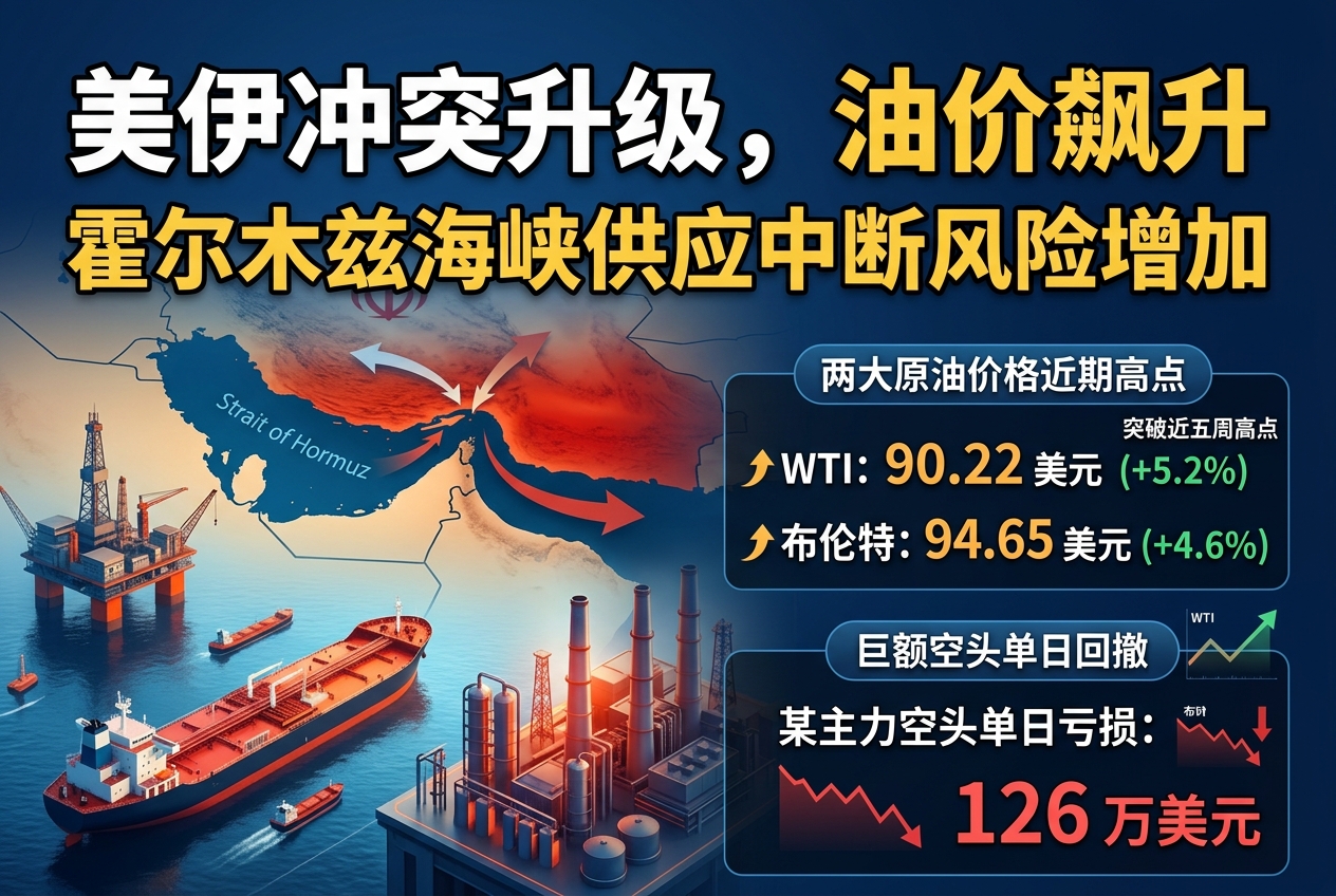 美伊冲突推动两大原油价格升至近期高点,某原油空头单日回撤 126 万美元