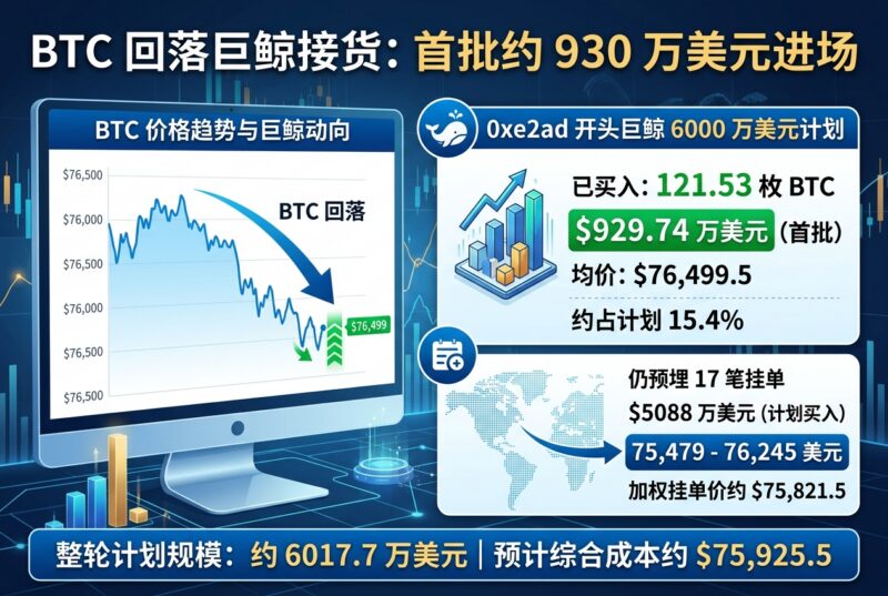 BTC 回落触发巨鲸约 6000 万美元接货计划，首批 930 万美元已进场-指挥使社区 - 真实线索、热点议题与深度观察