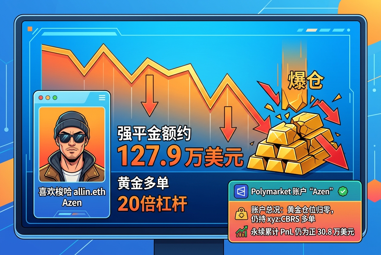自称“喜欢梭哈 allin.eth”的交易员做多黄金遭爆仓,强平金额约 127.9 万美元